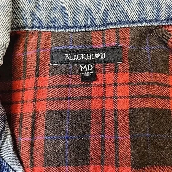 BlackHeart ACID WASH PLAID Partially LINED TRUCKER JACKET SIZE M - Picture 10 of 14